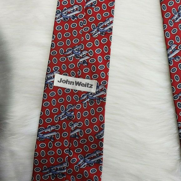 John Weitz Vintage BiPlane Airplane Silk Mens Tie - Picture 5 of 5